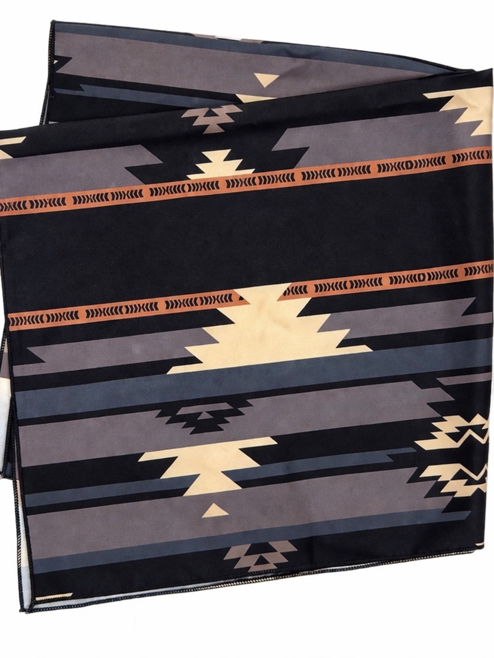 Western Wild Rag Aztec Scarf Black Gray Tan Silky Feel NWOT